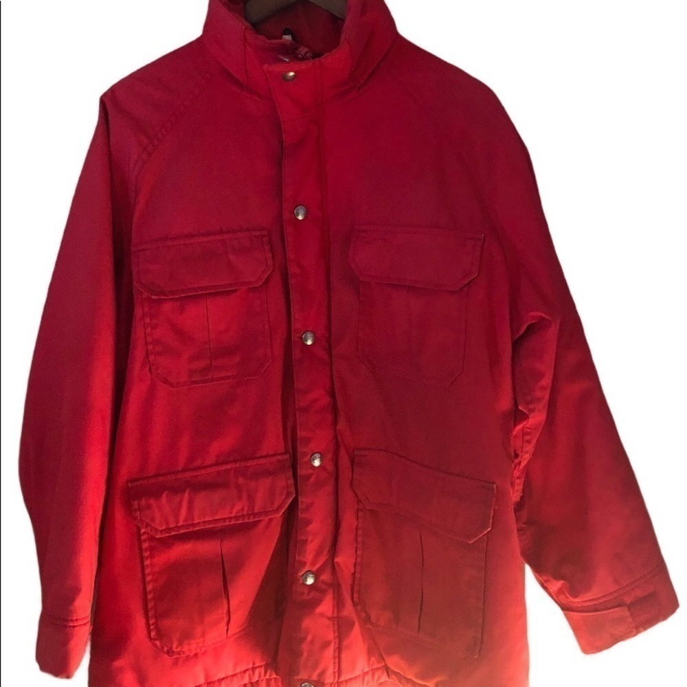VTG Woolrich Red Parka Coat Sz. L Zip Warm Up Woodsy Vintage Field Utility